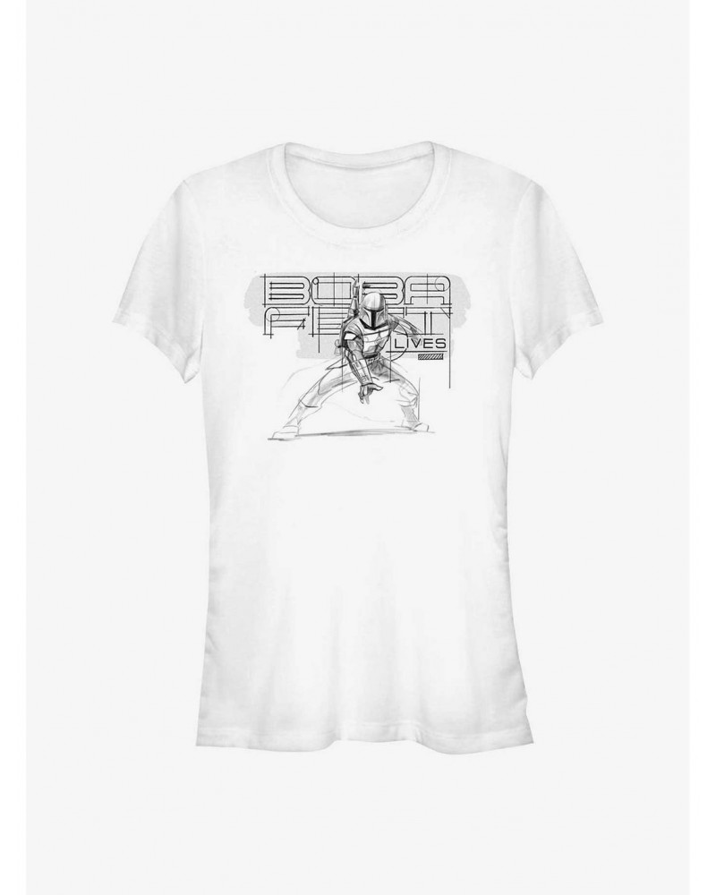 Star Wars The Book Of Boba Fett Boba Lives Pencil Sketch Girls T-Shirt $8.72 T-Shirts