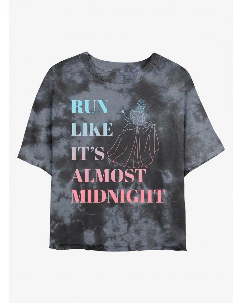 Disney Cinderella Run Like It's Almost Midnight Tie-Dye Girls Crop T-Shirt $10.69 T-Shirts