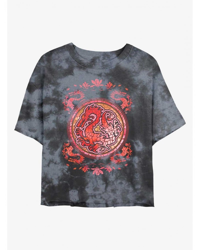 Disney Mulan Mushu Dragon Stained Glass Tie-Dye Girls Crop T-Shirt $9.83 T-Shirts