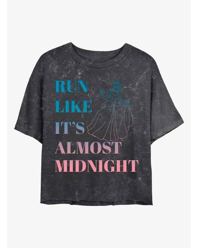 Disney Cinderella Run Like It's Almost Midnight Mineral Wash Crop Girls T-Shirt $14.45 T-Shirts