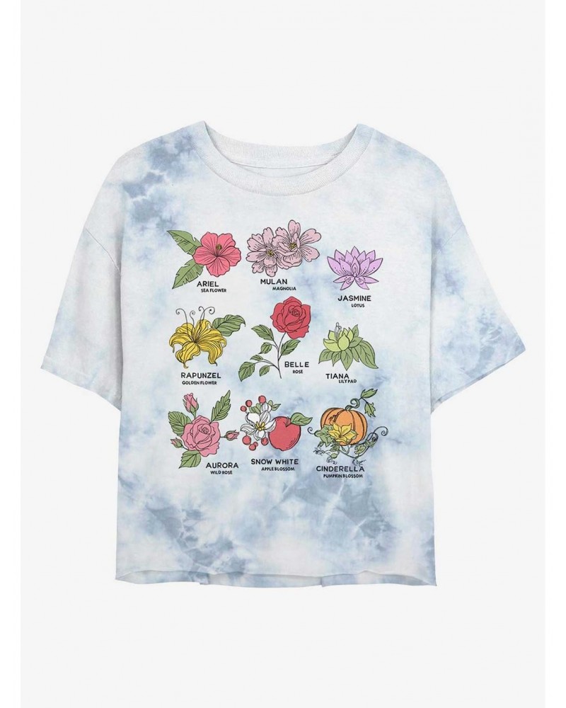 Disney Princesses Princess Flowers Tie-Dye Girls Crop T-Shirt $8.96 T-Shirts