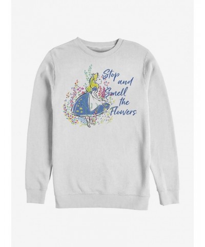 Disney Alice In Wonderland Smell The Flowers Crew Sweatshirt $14.39 Sweatshirts