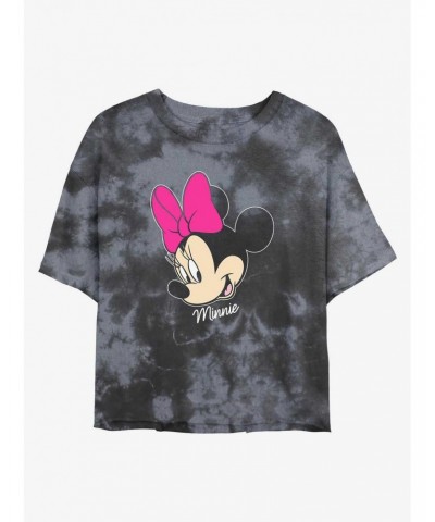 Disney Minnie Mouse Big Face Tie-Dye Girls Crop T-Shirt $13.58 T-Shirts