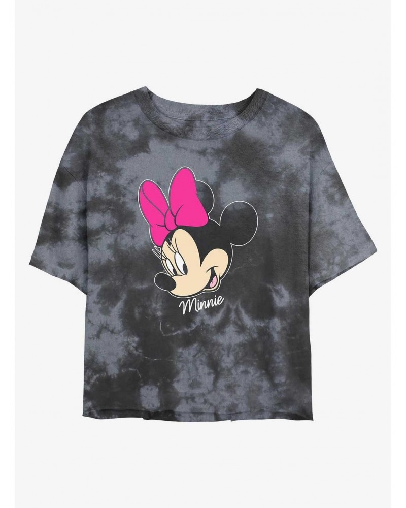 Disney Minnie Mouse Big Face Tie-Dye Girls Crop T-Shirt $13.58 T-Shirts