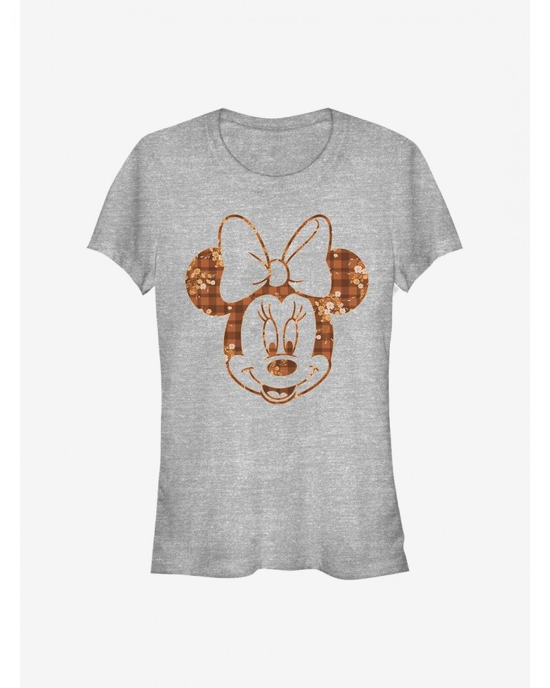 Disney Minnie Mouse Fall Floral Plaid Minnie Girls T-Shirt $11.45 T-Shirts