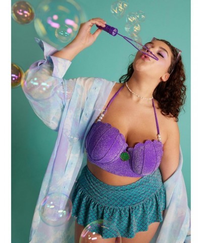 Disney The Little Mermaid Ariel Glitter Sea Shell Halter Swim Top Plus Size $16.45 Tops