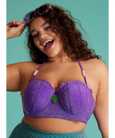 Disney The Little Mermaid Ariel Glitter Sea Shell Halter Swim Top Plus Size $16.45 Tops