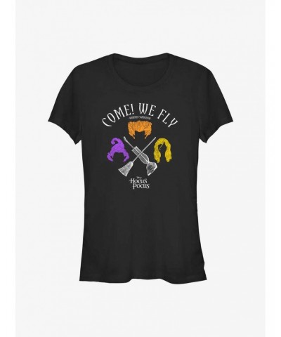 Disney Hocus Pocus We Fly Crossed Broom & Vaccum Girls T-Shirt $10.46 T-Shirts