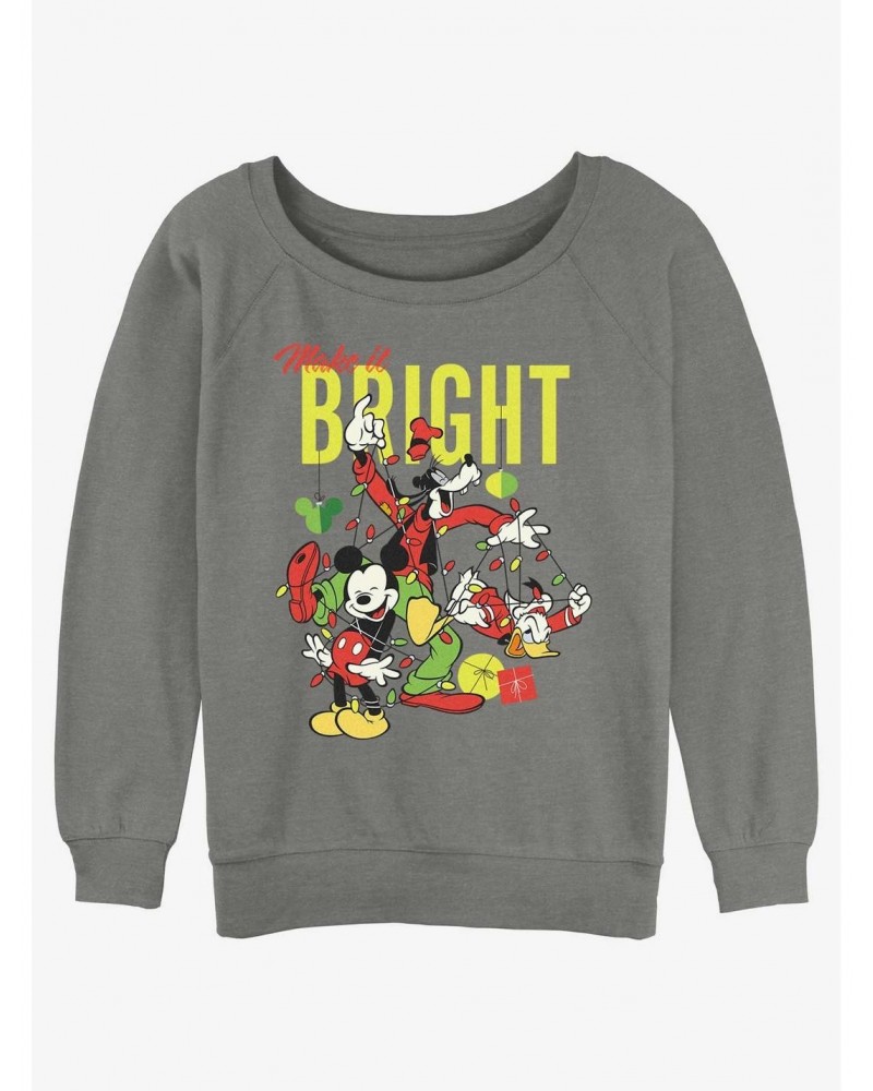 Disney Mickey Mouse Bright Christmas Mickey, Goofy, and Donald Girls Slouchy Sweatshirt $14.39 Sweatshirts