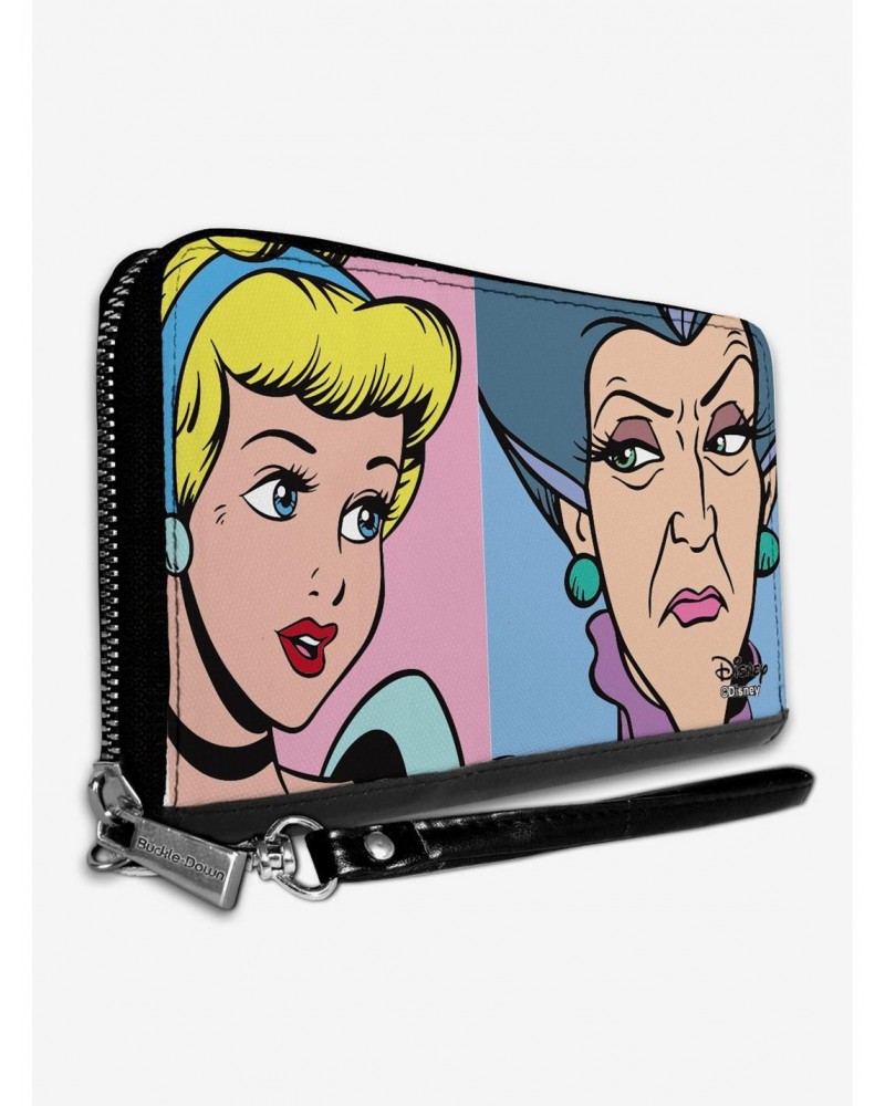 Disney Cinderella And Wicked Step Mother Lady Tremaine Face Blocks Zip Around Wallet $17.45 Wallets