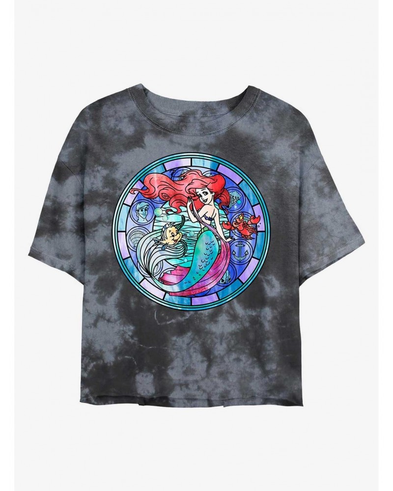 Disney The Little Mermaid Ariel Stained Glass Tie-Dye Girls Crop T-Shirt $10.40 T-Shirts