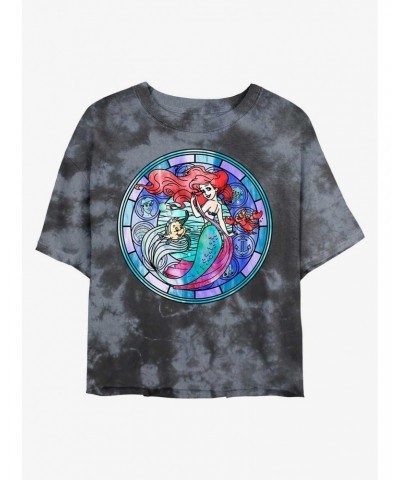 Disney The Little Mermaid Ariel Stained Glass Tie-Dye Girls Crop T-Shirt $10.40 T-Shirts