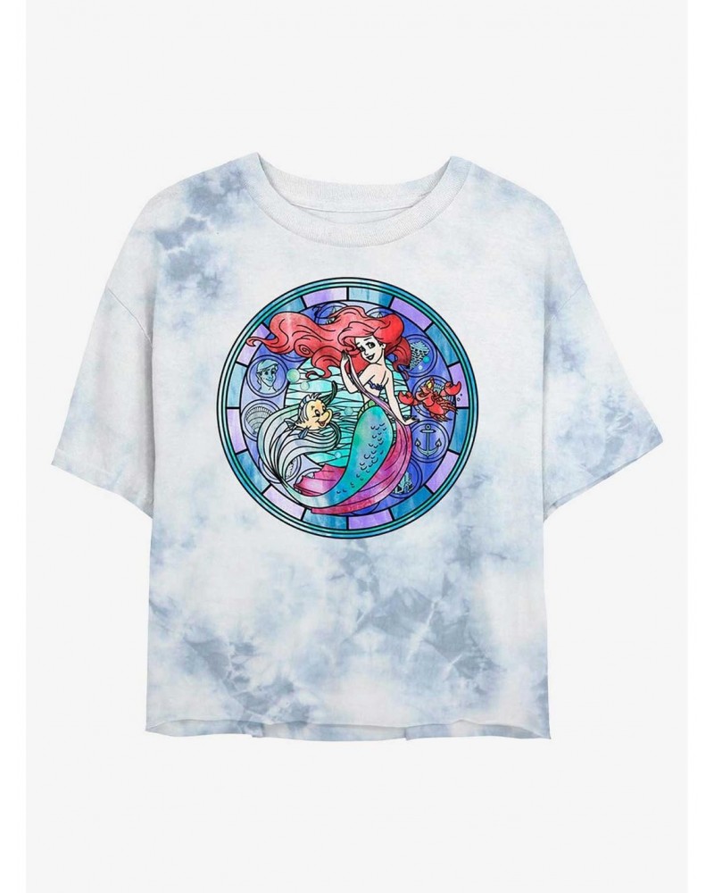 Disney The Little Mermaid Ariel Stained Glass Tie-Dye Girls Crop T-Shirt $14.16 T-Shirts