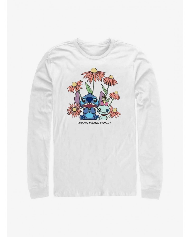 Disney Lilo & Stitch Chibi Floral Long-Sleeve T-Shirt $11.19 T-Shirts