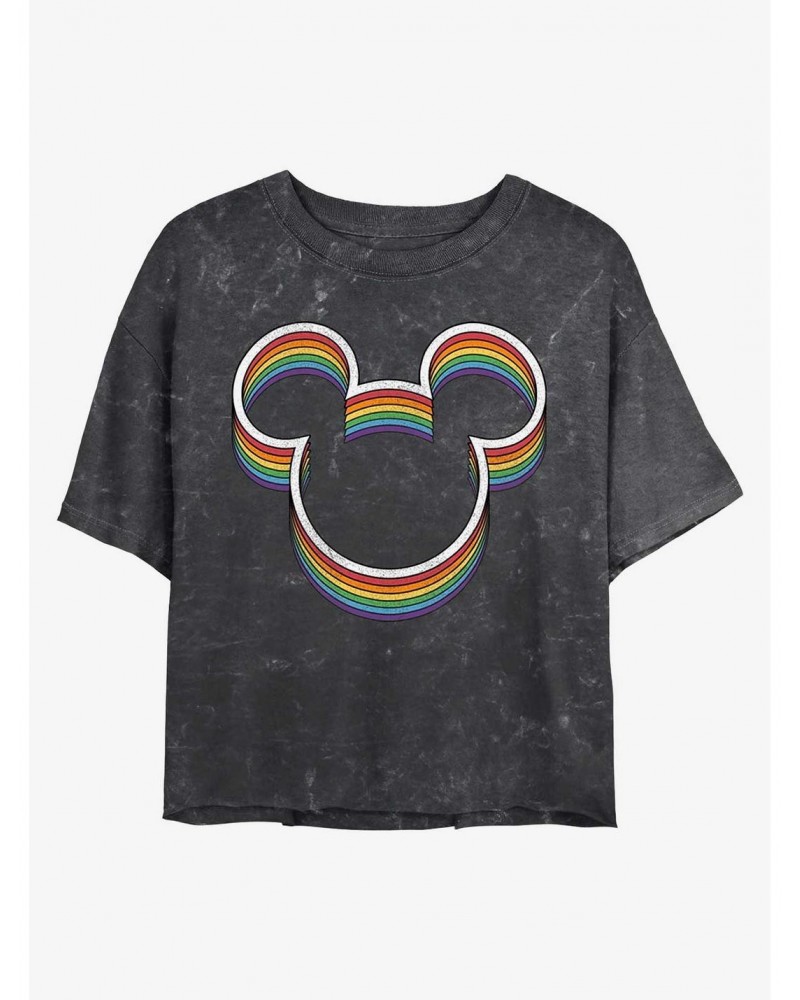 Disney Mickey Mouse Rainbow Ears Mineral Wash Crop Girls T-Shirt $12.43 T-Shirts