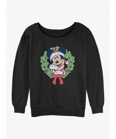 Disney Mickey Mouse Christmas Wreath Girls Slouchy Sweatshirt $15.87 Sweatshirts