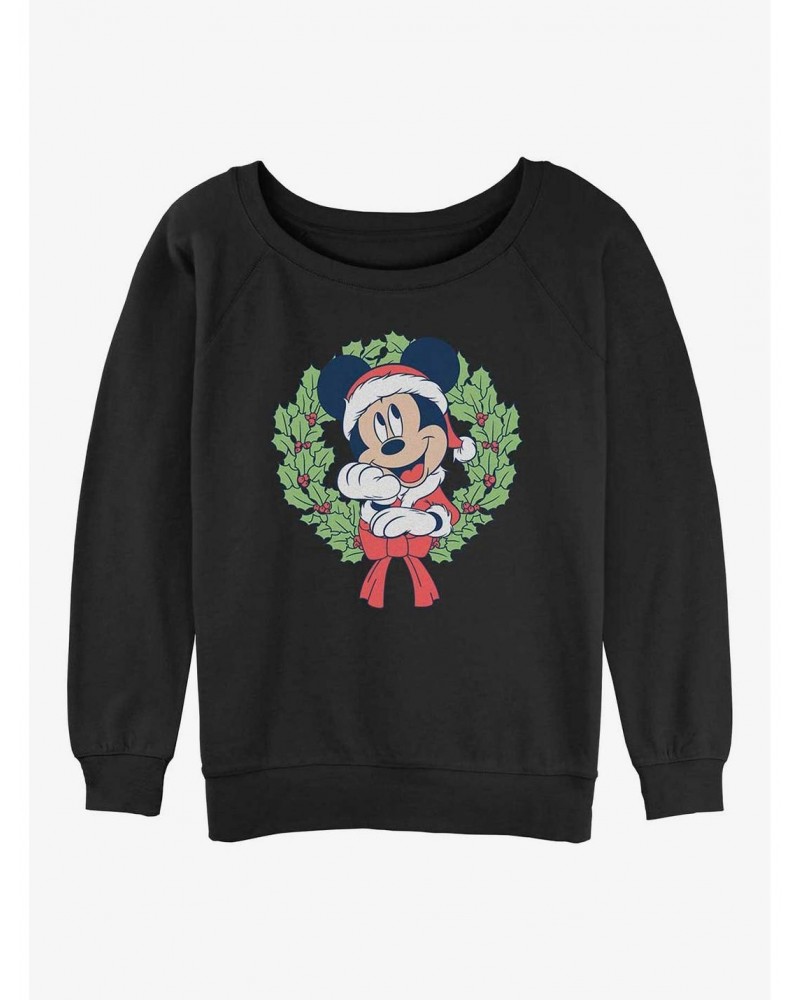 Disney Mickey Mouse Christmas Wreath Girls Slouchy Sweatshirt $15.87 Sweatshirts