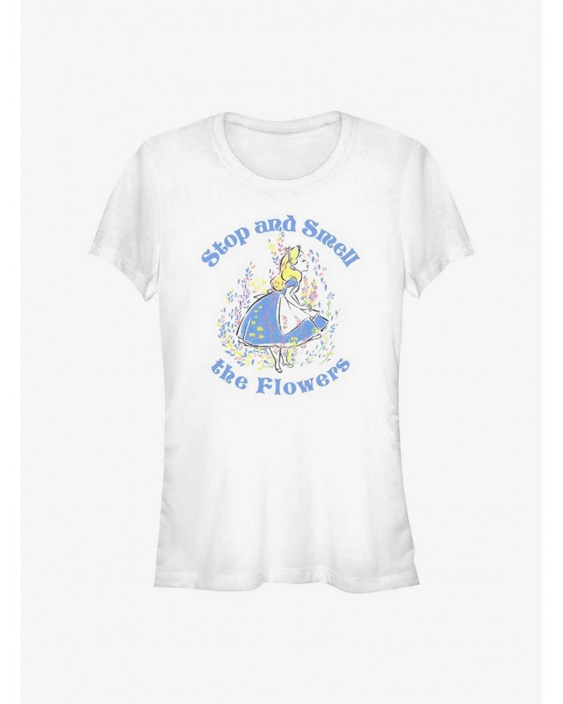 Disney Alice In Wonderland Stop And Smell The Flowers Girls T-Shirt $8.47 T-Shirts