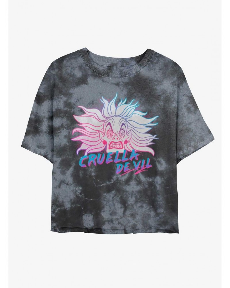 Disney Cruella Crazy Cruella Tie-Dye Girls Crop T-Shirt $12.43 T-Shirts