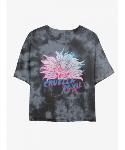 Disney Cruella Crazy Cruella Tie-Dye Girls Crop T-Shirt $12.43 T-Shirts