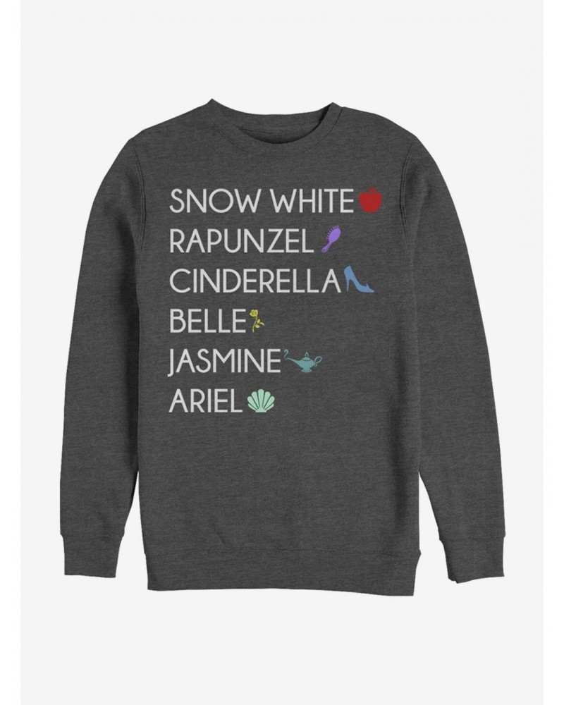 Disney Princess Classic Princess List Crew Sweatshirt $13.28 Sweatshirts